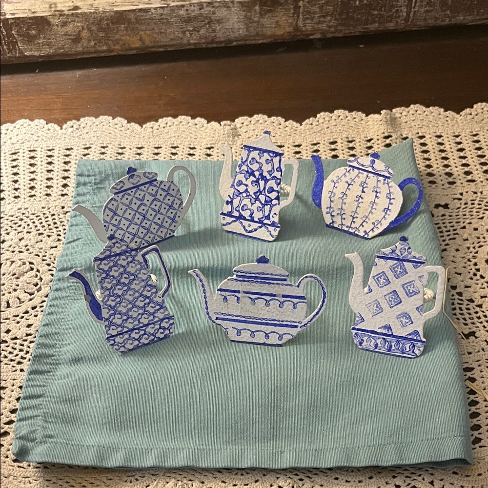 Napkin Rings Blue and White Metal Teapot Set  , Afternoon Tea or High Tea